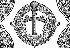 Valhalla sword shield dragon axe viking church tattoo idea