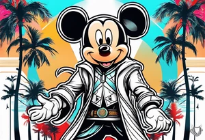 mickey mouse assassins creed character that is in the style of tron with palm trees tattoo idea