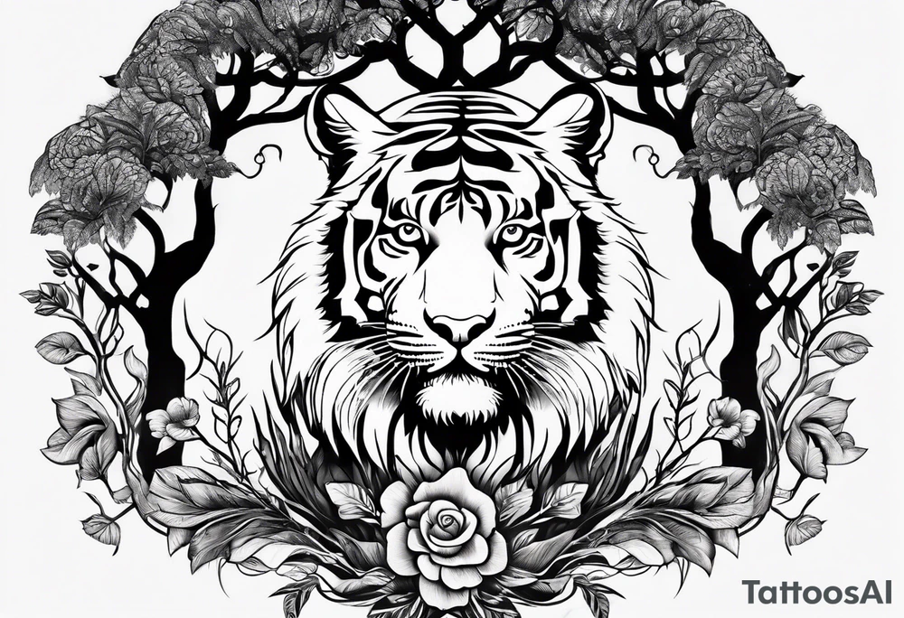 Tiger with a crown and the tree of life tattoo idea