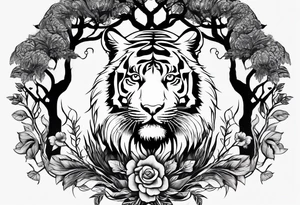 Tiger with a crown and the tree of life tattoo idea