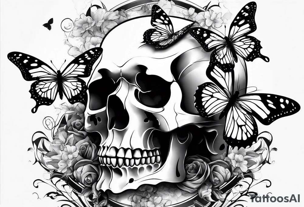 Broken Skull with butterfly coming out tattoo idea