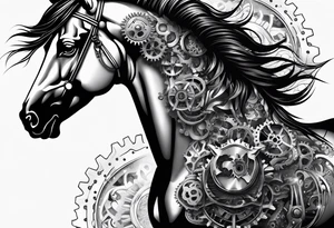 A horse head made out of gears tattoo idea