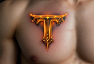 An amber "T" (matte, not neon) with slight burnished edges. tattoo idea