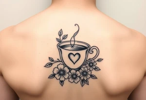 Cute vintage dainty cup of tea with a love heart and flowers tattoo idea