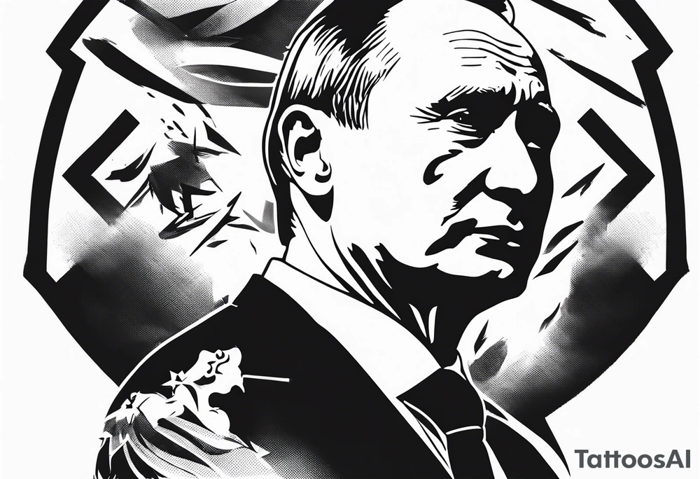 Vladimir Putin, knees on the ground, muzzle of kalashnikov is pointed at his head tattoo idea