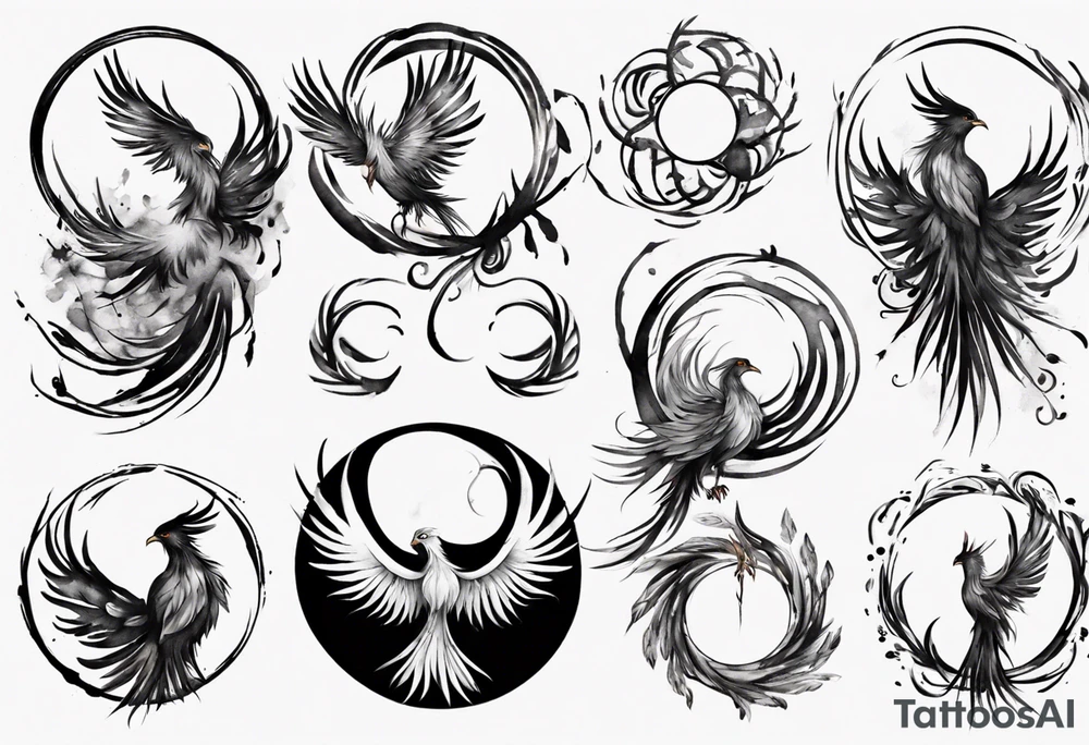 Phoenix rising blending in circles tattoo idea