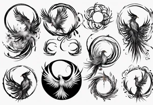 Phoenix rising blending in circles tattoo idea