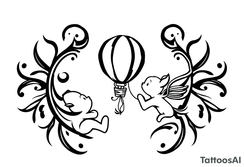 Winnie the Pooh and piglet with  a flying Ballon and honey pot tattoo idea