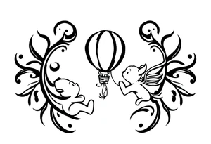 Winnie the Pooh and piglet with  a flying Ballon and honey pot tattoo idea
