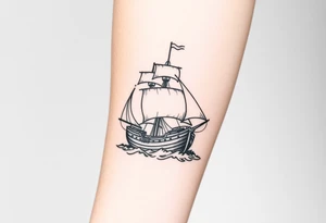 bland and white detailed linework drawing of Spaniard ship sailing for forearm tattoo idea