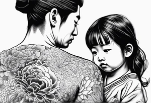 Sad little girl with father spirit holding her tattoo idea