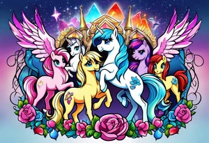 Full sleeve with my little pony, Jem and the hollograms tattoo idea