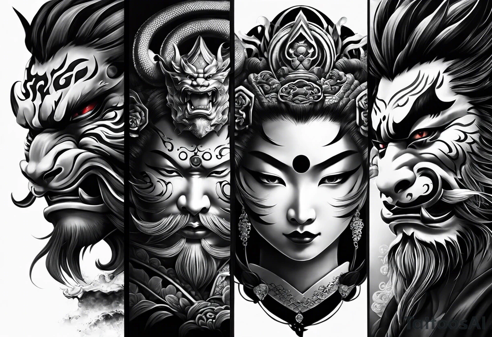 The Japanese say you have three faces. The first face, you show to the world. The second face, you show to your close friends and your family. The third face, you never show anyone.

japanese demon tattoo idea