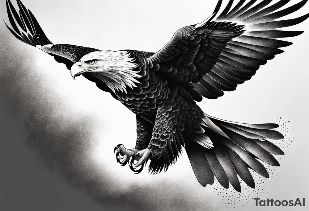 A majestic eagle soaring high in the sky, wings fully spread, capturing the essence of freedom and power tattoo idea