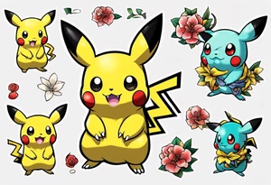 Pilachu from pokemon, japanese inspirtation, elegant and colorful for arm tattoo tattoo idea