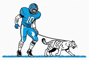 blue wildcat being walked on  leash by high school football players wearing a Carolina blue football jersey that says wildcats tattoo idea