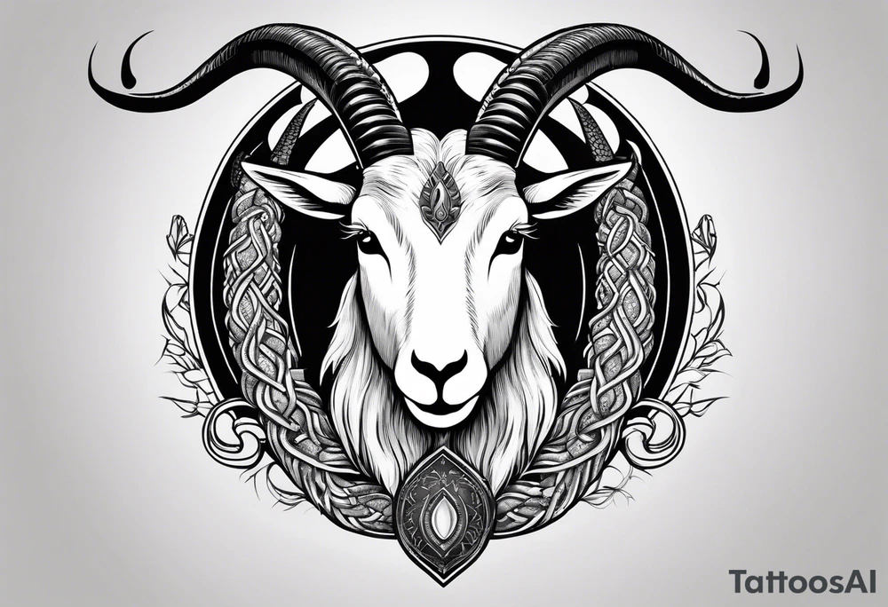 Image of a goat combined with a Snake. The 2 pairs of horns are the snake. tattoo idea