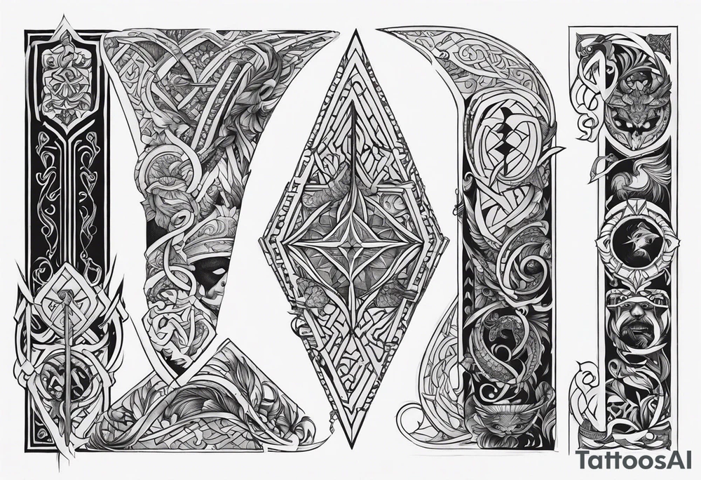 Vikings theme with symbols full sleeve tattoo idea