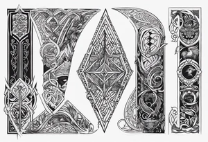 Vikings theme with symbols full sleeve tattoo idea