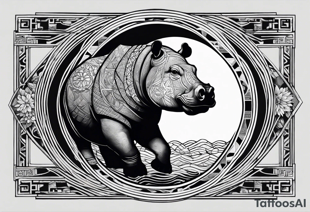 Very asymmetrical, +geometric pattern, with realistic full moon, with hippo at side look, +tribal, +geometric, +inkart , +blackwork
with wintersweet flower bud, +portrait orientation, +inkart touch, tattoo idea