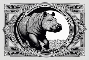 Very asymmetrical, +geometric pattern, with realistic full moon, with hippo at side look, +tribal, +geometric, +inkart , +blackwork
with wintersweet flower bud, +portrait orientation, +inkart touch, tattoo idea
