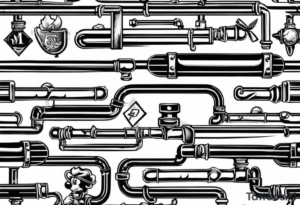 Rustic plumbing pipes with Mario tattoo idea