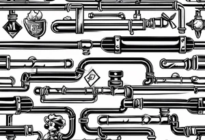 Rustic plumbing pipes with Mario tattoo idea