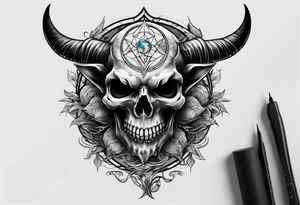 Devil skull  with hollow eyes and  horns holding the earth tattoo idea