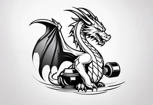 Dragon that melts a dumbbell tattoo idea