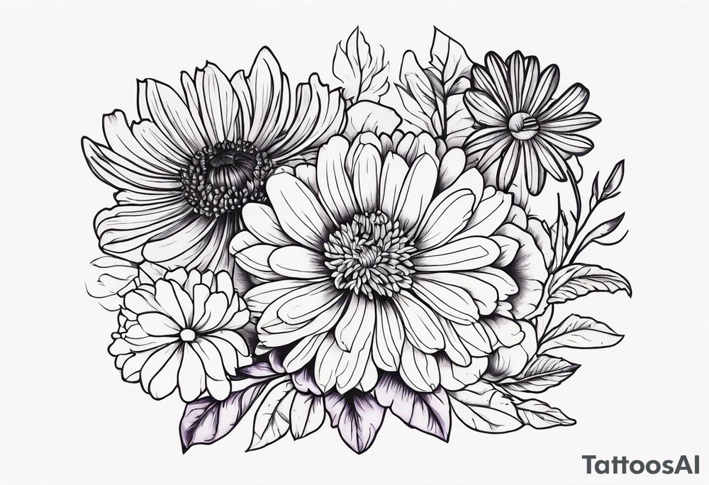 Violet, chrysanthemum, marigold, aster, poppy tattoo idea Violet, chrysanthemum, marigold, aster, poppy tattoo idea