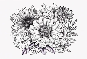 Violet, chrysanthemum, marigold, aster, poppy tattoo idea