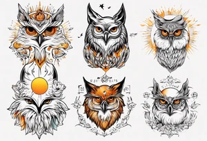 halb 
Fuchs halb Eule unter der Sonne mit dem Schriftzug Sapere Aude tattoo idea