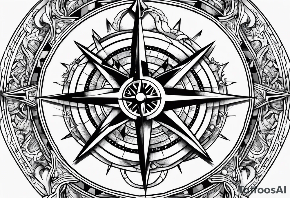 Fire Navy ships Compass tattoo idea