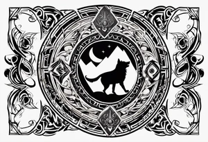 cyber sigil and neo tribal style tattoo. centered around 2 stones, onyx and topaz. onyx being my dog, and topaz my cat. don’t use any clear symbols to a pet and rather make them all subtle tattoo idea