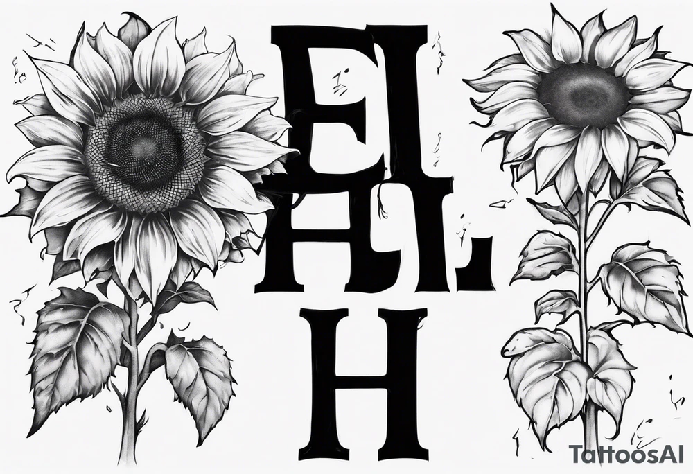 combining the letters E and H with a sunflower image tattoo idea