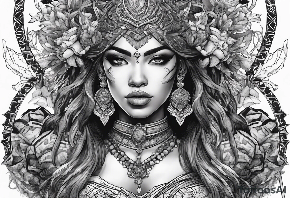 kaali with multiple arms with weapons tattoo idea
