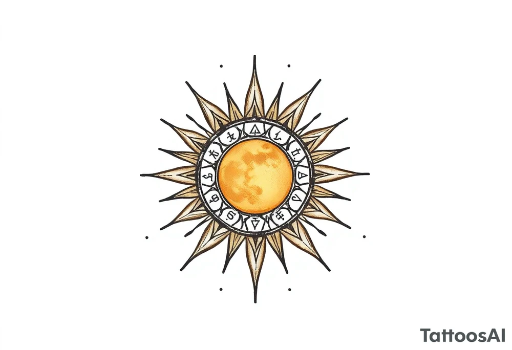 celestial sun and moon with constellation patterns runes in starry sky tattoo idea