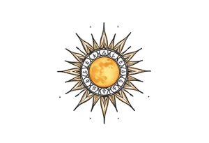celestial sun and moon with constellation patterns runes in starry sky tattoo idea