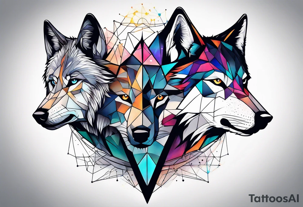 Constellation, two animal wolf, géométric tattoo idea