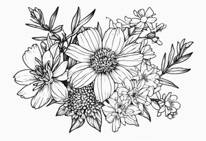 Aster and larkspur bouquet tattoo idea