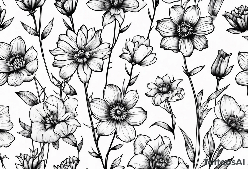small long stem wildflowers tattoo idea