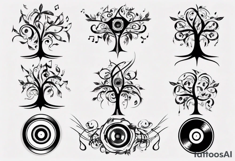 music speaker note tree stave DJ tattoo idea