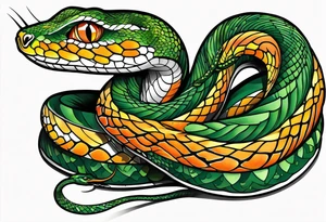 Long Snake  green orange tattoo idea