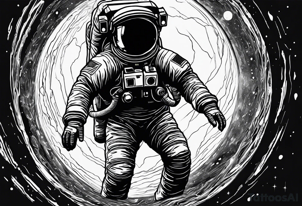 astronaut reaching out into the void for his astronaut partner is being pulled into a black hole the looks identical to earth tattoo idea
