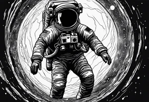 astronaut reaching out into the void for his astronaut partner is being pulled into a black hole the looks identical to earth tattoo idea