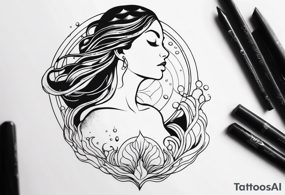 shape of a mermaid with a water seprent tattoo idea