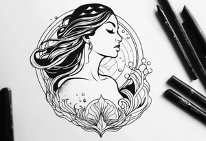 shape of a mermaid with a water seprent tattoo idea
