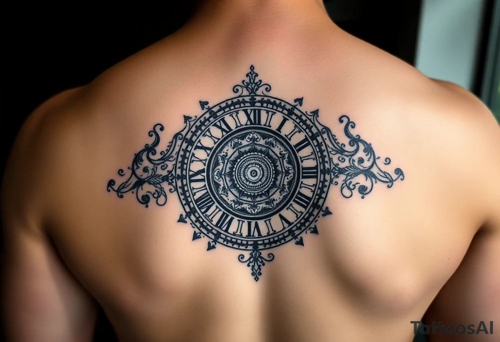 vintage roman numerals within ornate clockwork mechanism tattoo idea