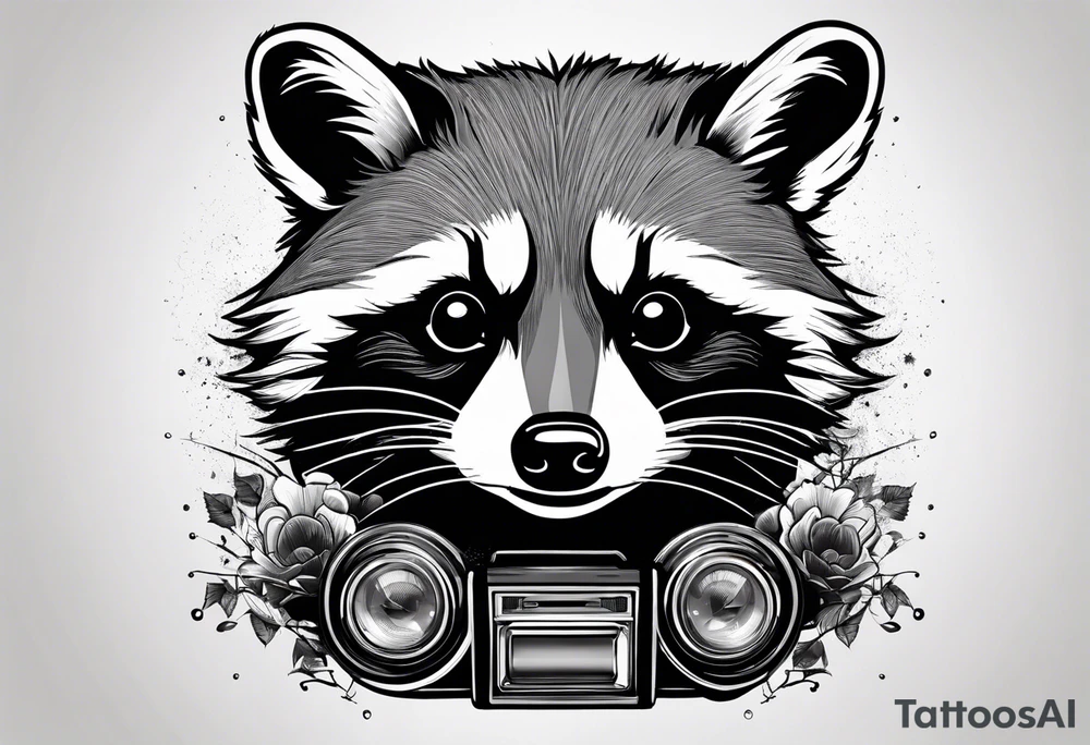raccoon making sparks with boosting cable with a car batterie tattoo idea