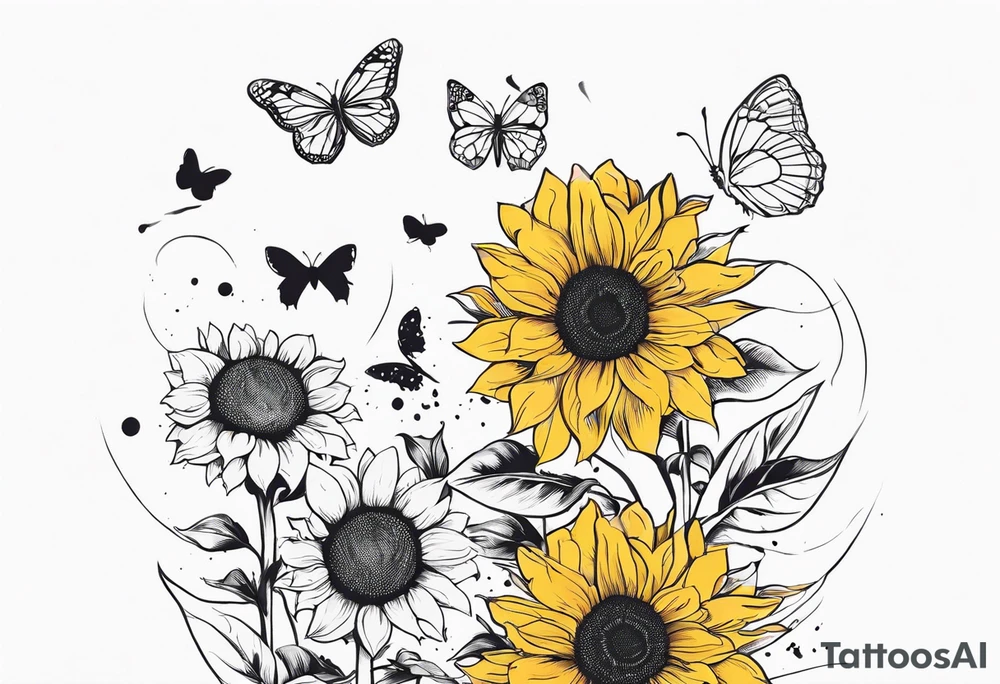 Arm sleeve with sunflowers and butterflies tattoo idea